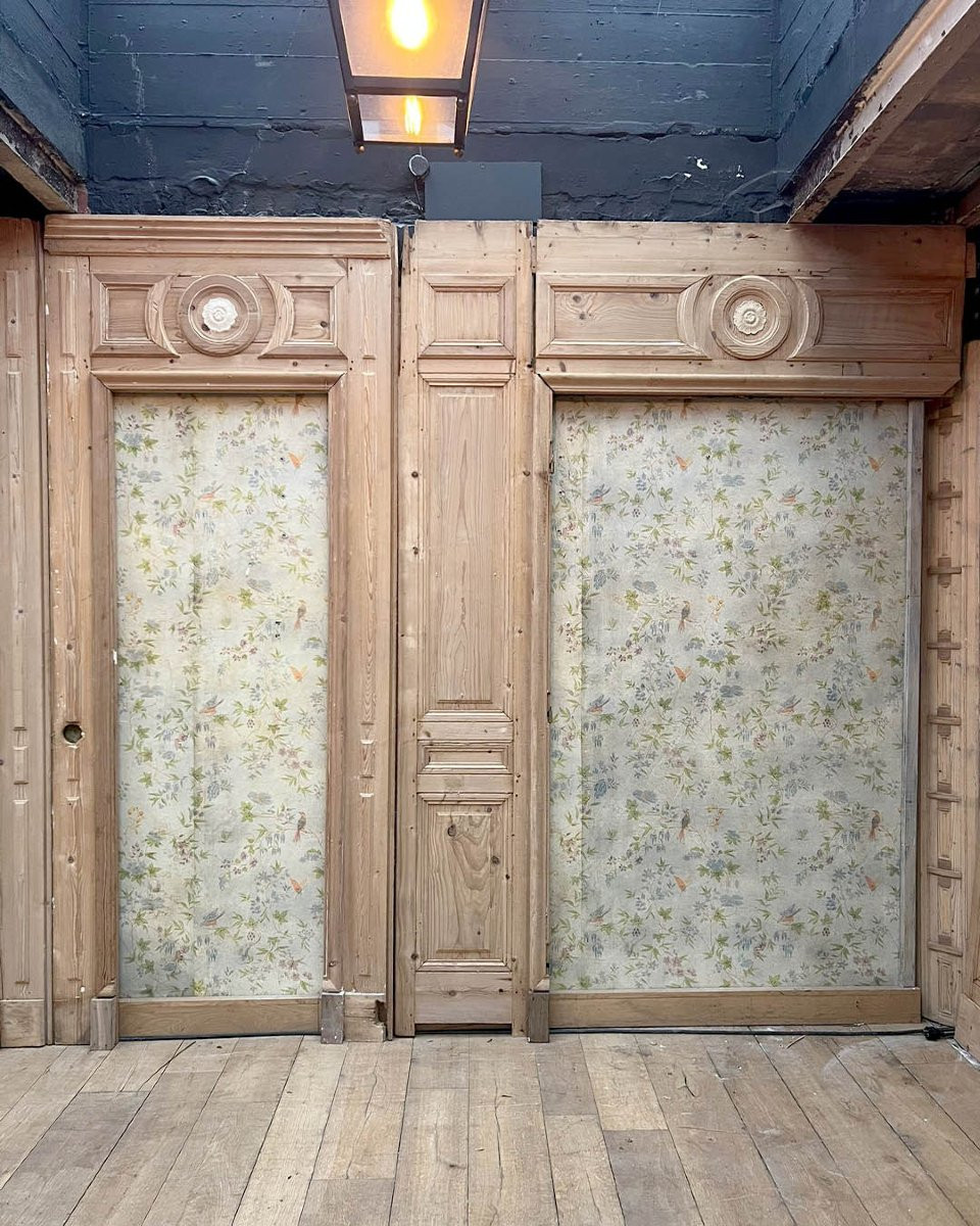 Boiserie parisienne début XXème en sapin 14m linéaire-photo-1