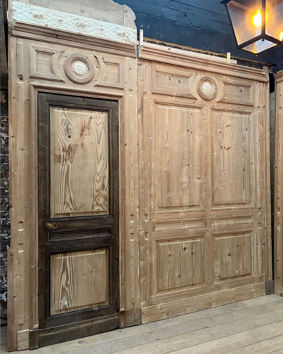 Boiserie parisienne début XXème en sapin 14m linéaire-photo-2