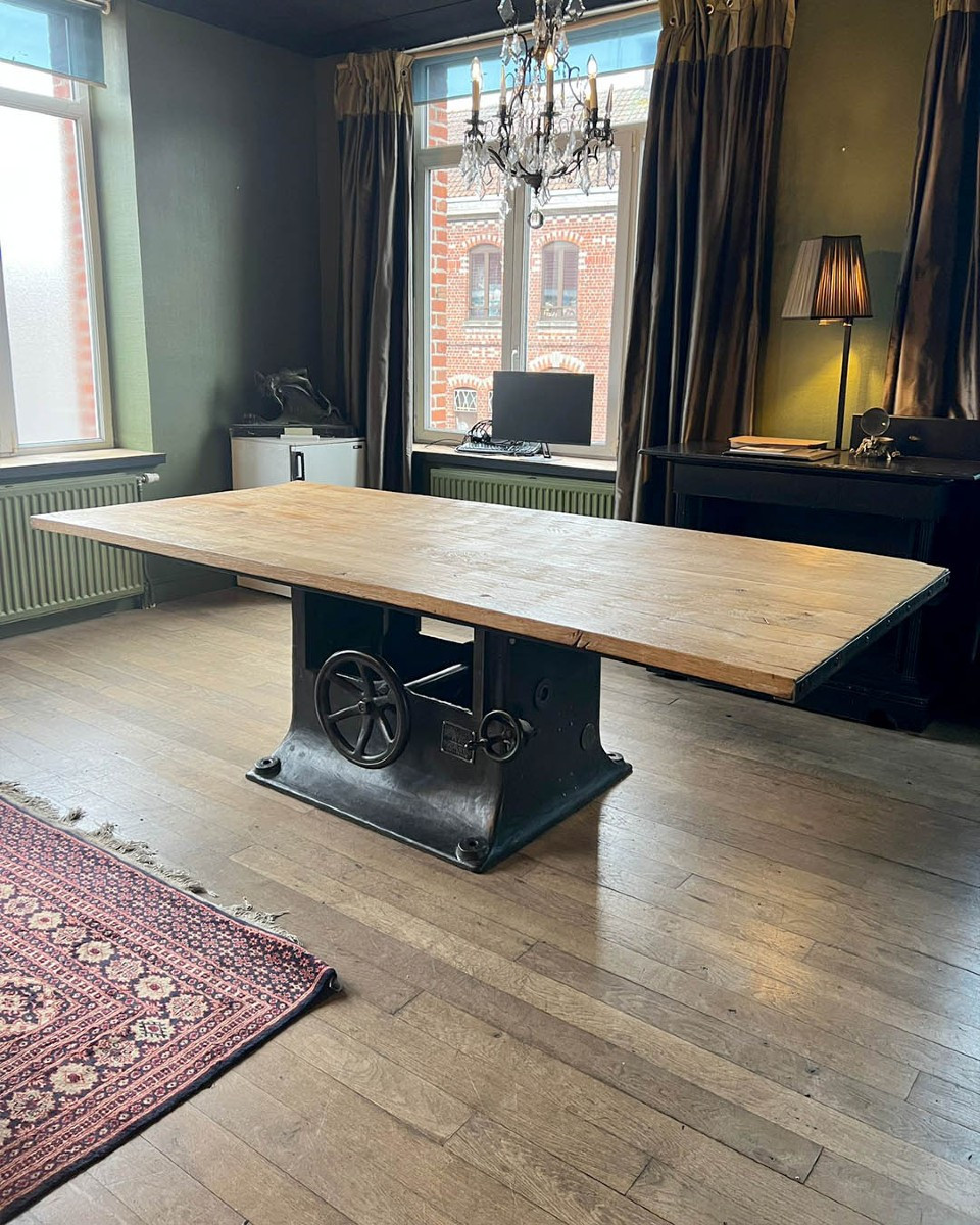 Industrial Table With Cast Iron Base And Oak Top