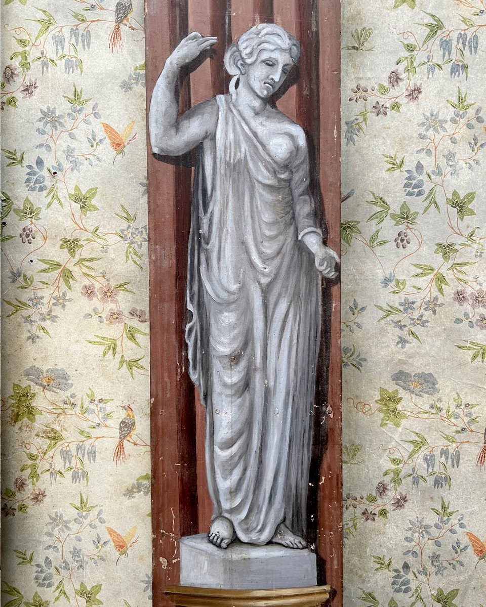 Paires de colonnes de scène en bois peintes en faux marbre et d’après-photo-3