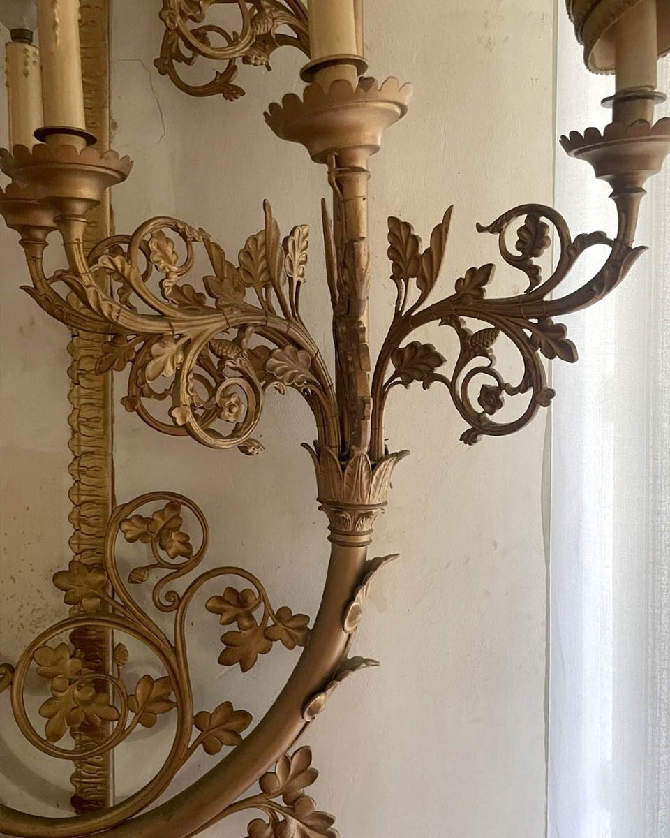 Pair Of Substantial Ten-light Altar Candlesticks In Gilt Bronze-photo-3