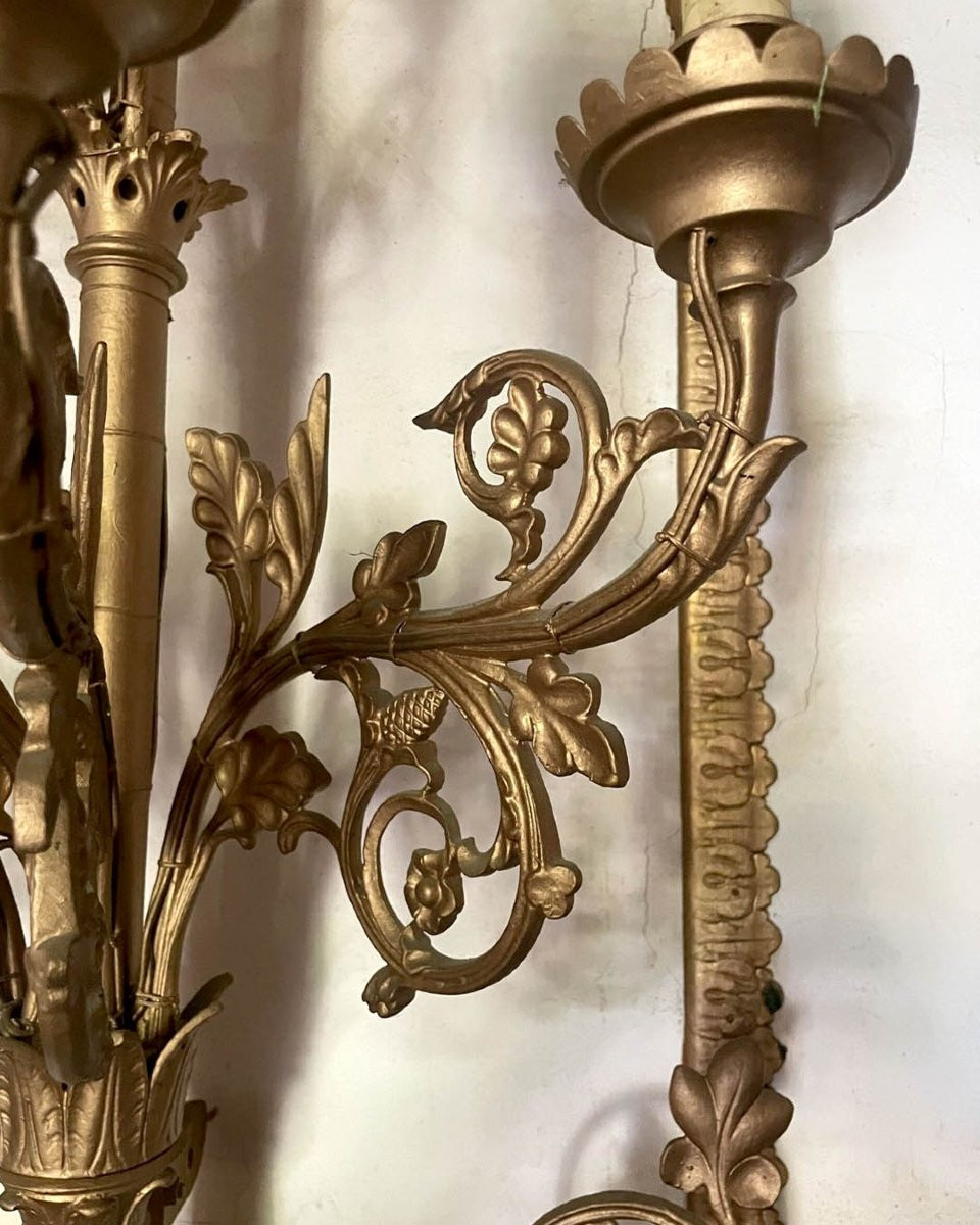 Pair Of Substantial Ten-light Altar Candlesticks In Gilt Bronze-photo-2