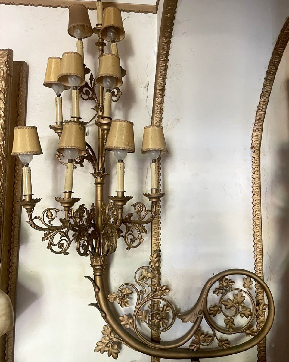 Pair Of Substantial Ten-light Altar Candlesticks In Gilt Bronze