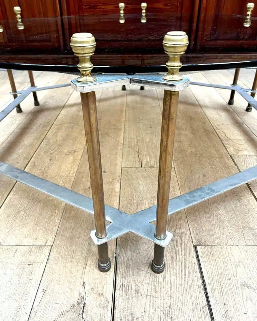 Circular Coffee Table In Smoked Glass And Gilded Bronze-photo-2