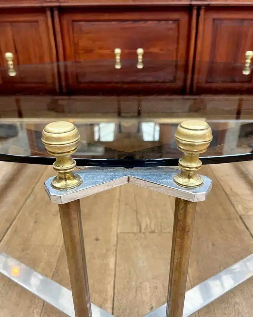 Circular Coffee Table In Smoked Glass And Gilded Bronze-photo-3