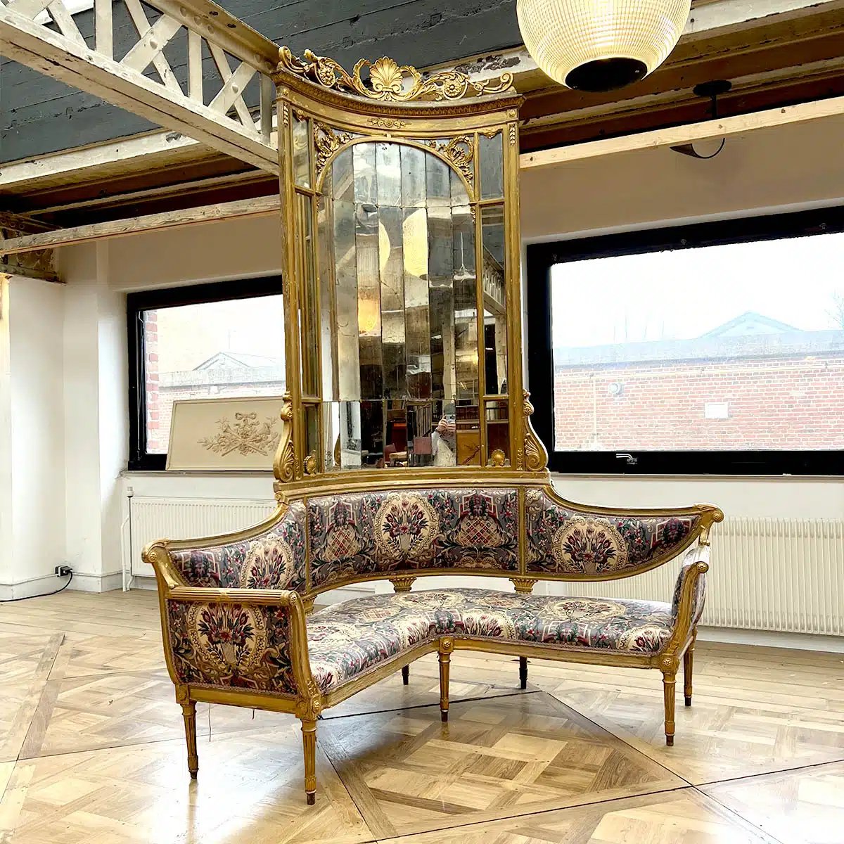 Banquette d’angle Napoléon III en bois dorée-photo-4