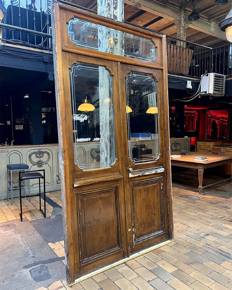 Double Engraved Glass Door With Transom And Frame, 159x282x6.5cm-photo-2