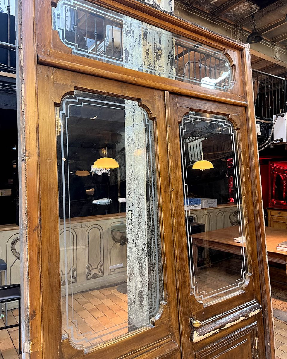 Double Engraved Glass Door With Transom And Frame, 159x282x6.5cm-photo-3