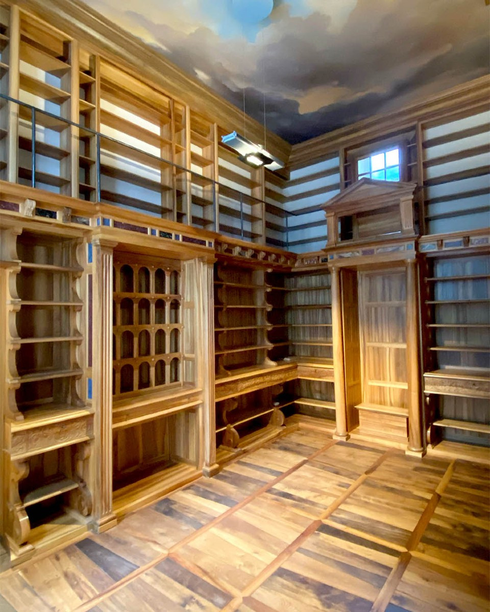 Large Early 21st-century Bookcase In Royal Walnut, 13 Linear Meters, Made By Atelier Perrault