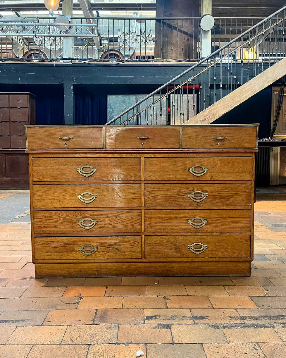 Antique Oak Shop Counter With Glass Top-photo-1