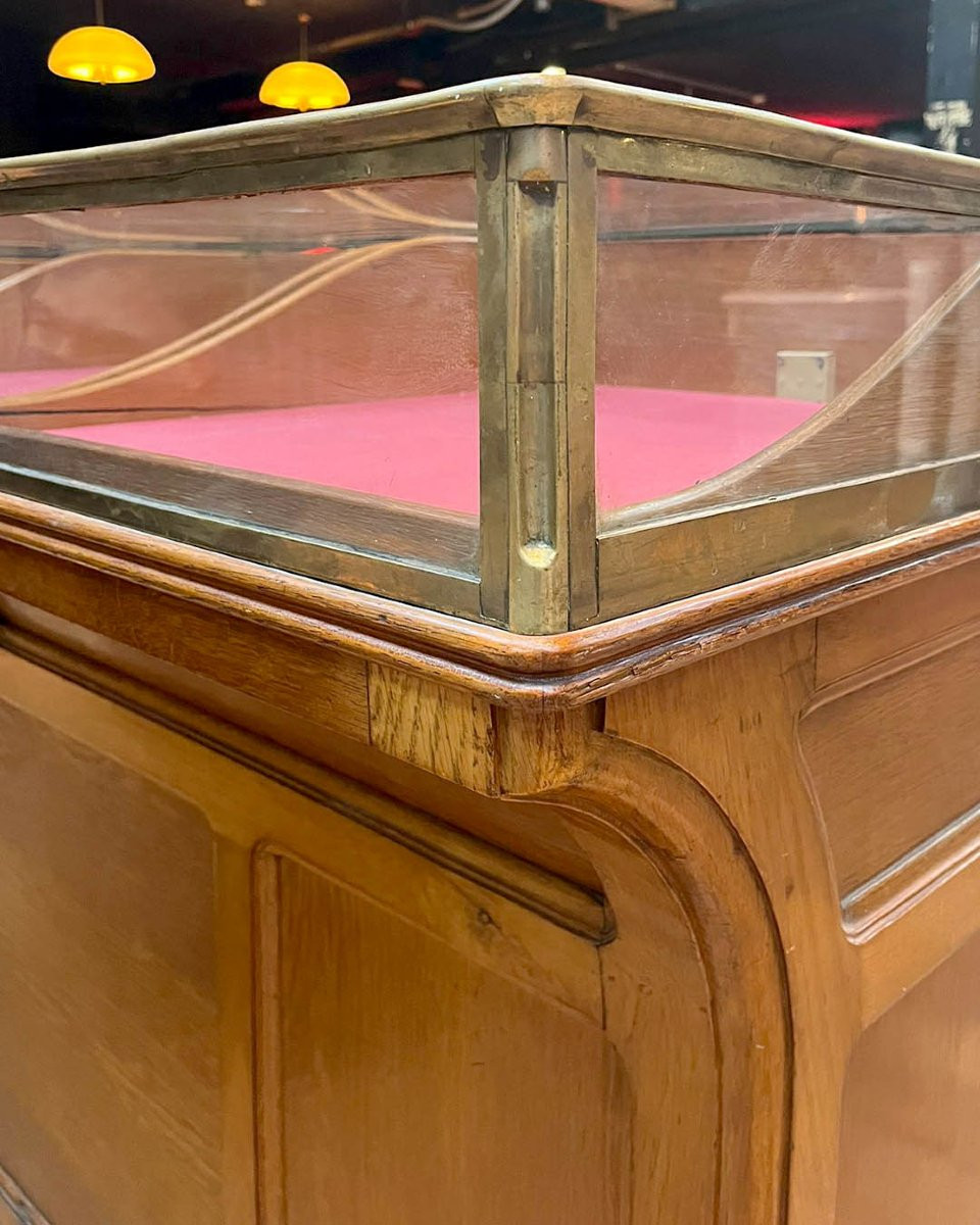 Antique Oak Shop Counter With Glass Top-photo-6