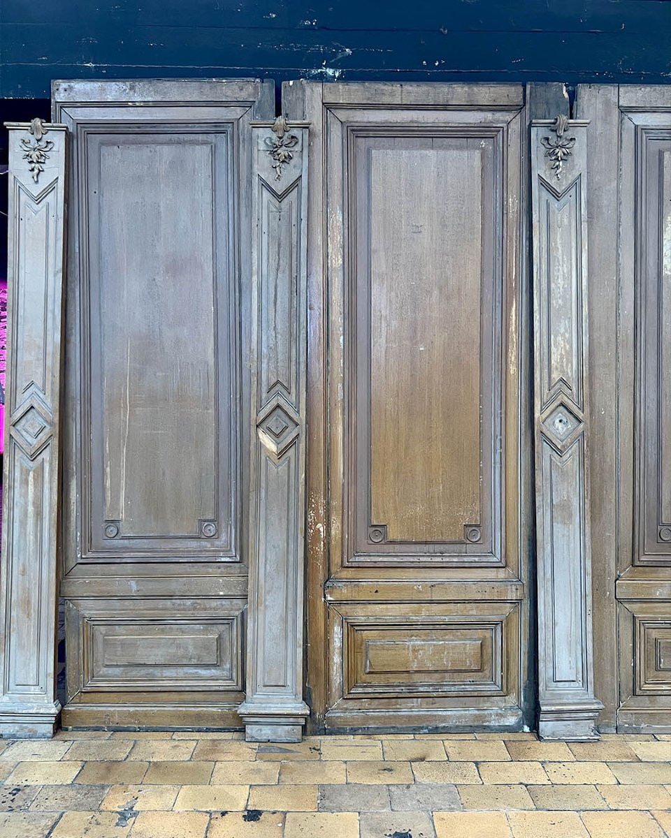 Boiserie début XXème en chêne, 7,5m linéaire-photo-2