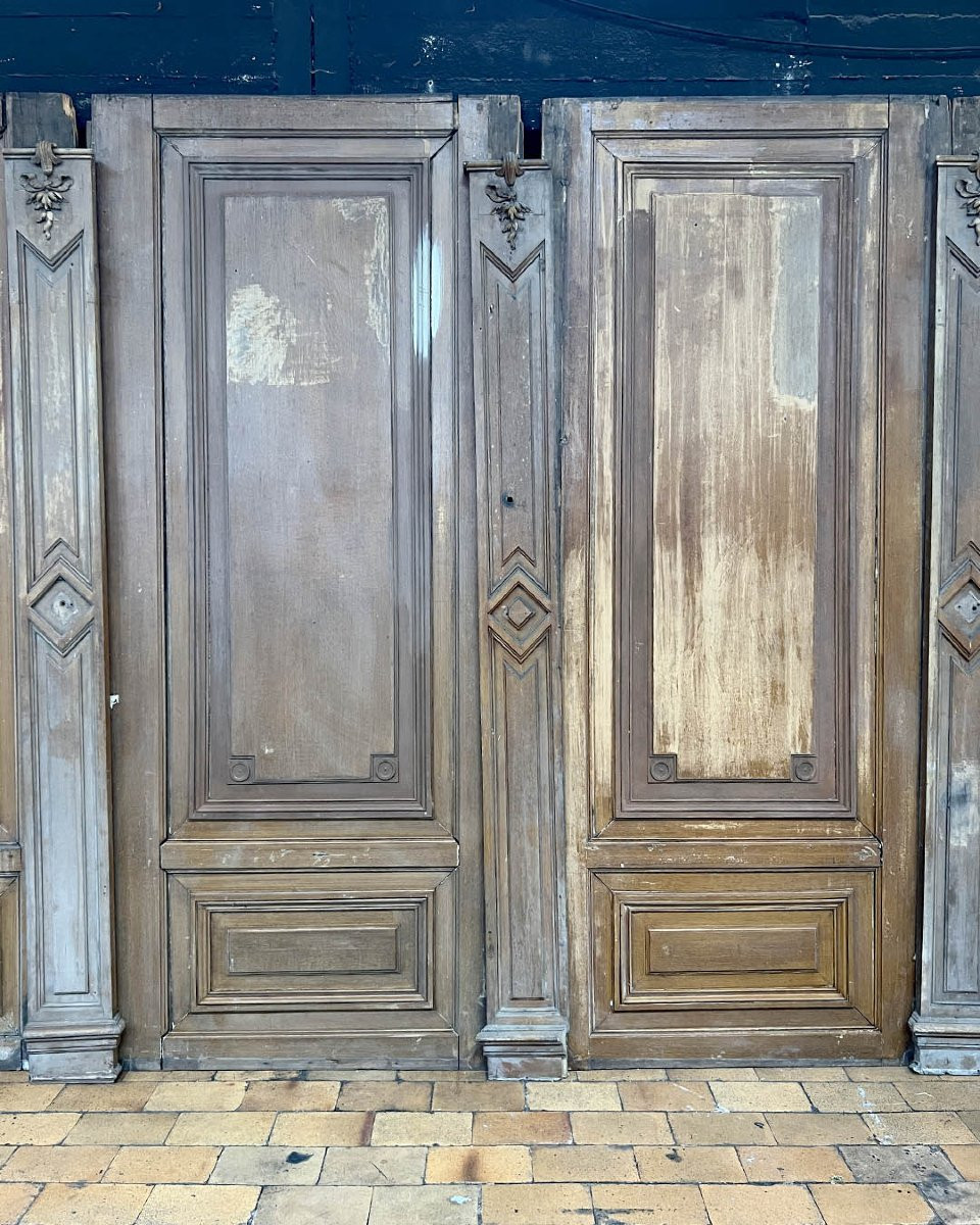 Boiserie début XXème en chêne, 7,5m linéaire-photo-3