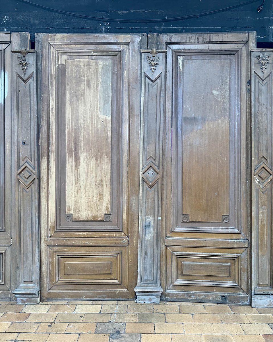 Boiserie début XXème en chêne, 7,5m linéaire-photo-4