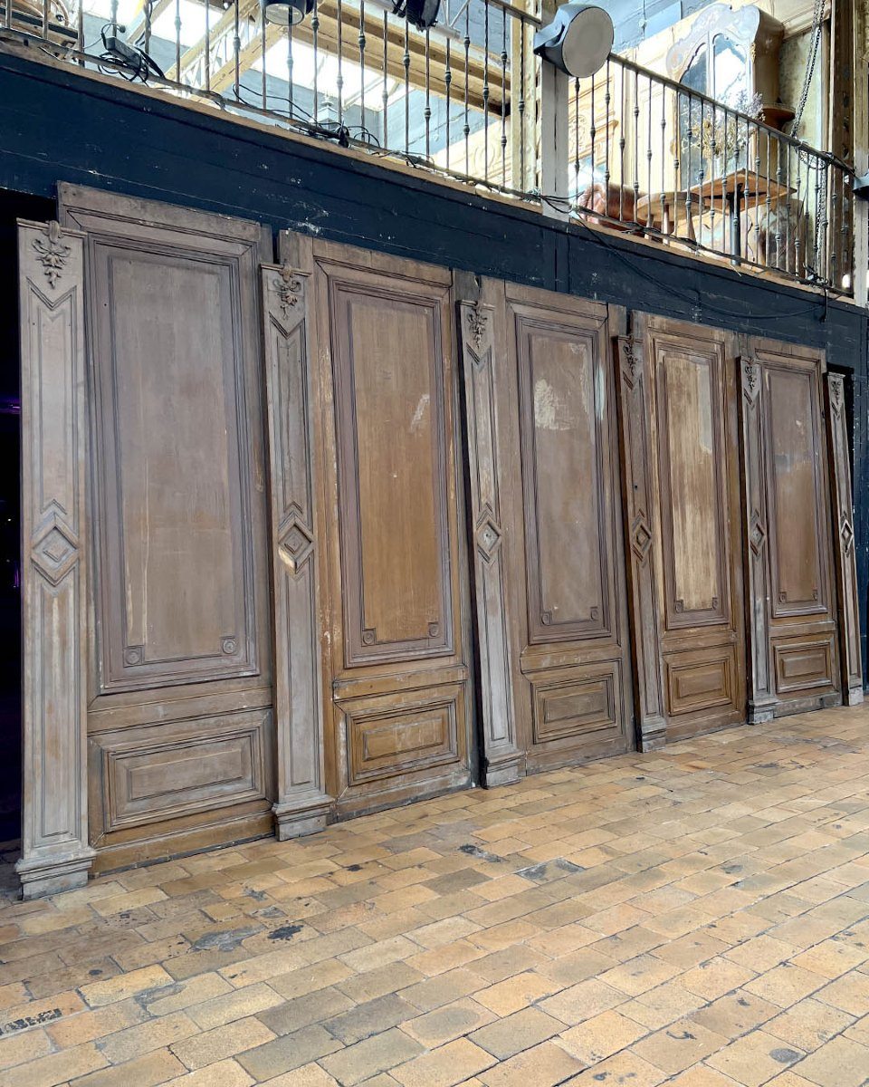 Boiserie début XXème en chêne, 7,5m linéaire-photo-1