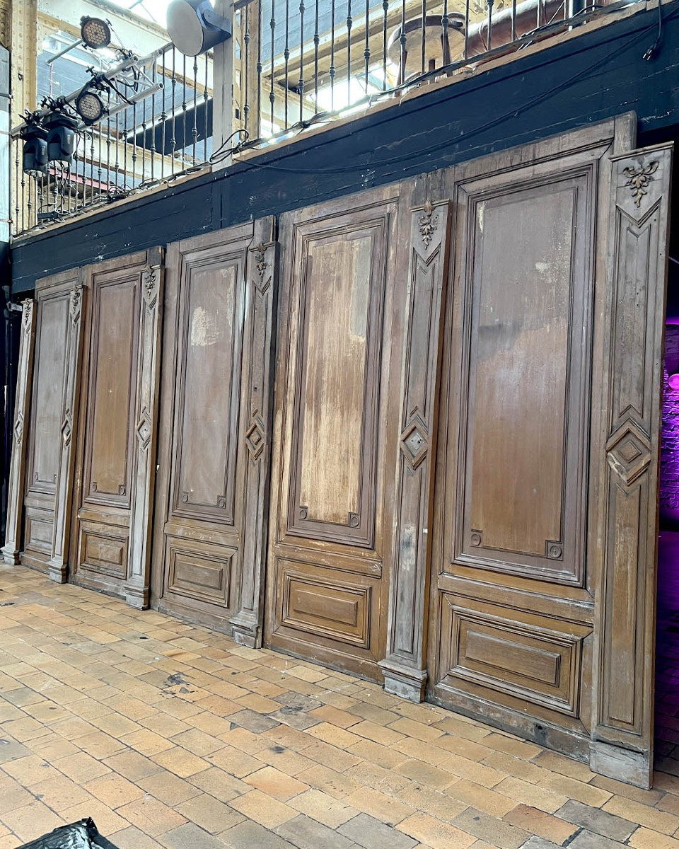 Boiserie début XXème en chêne, 7,5m linéaire