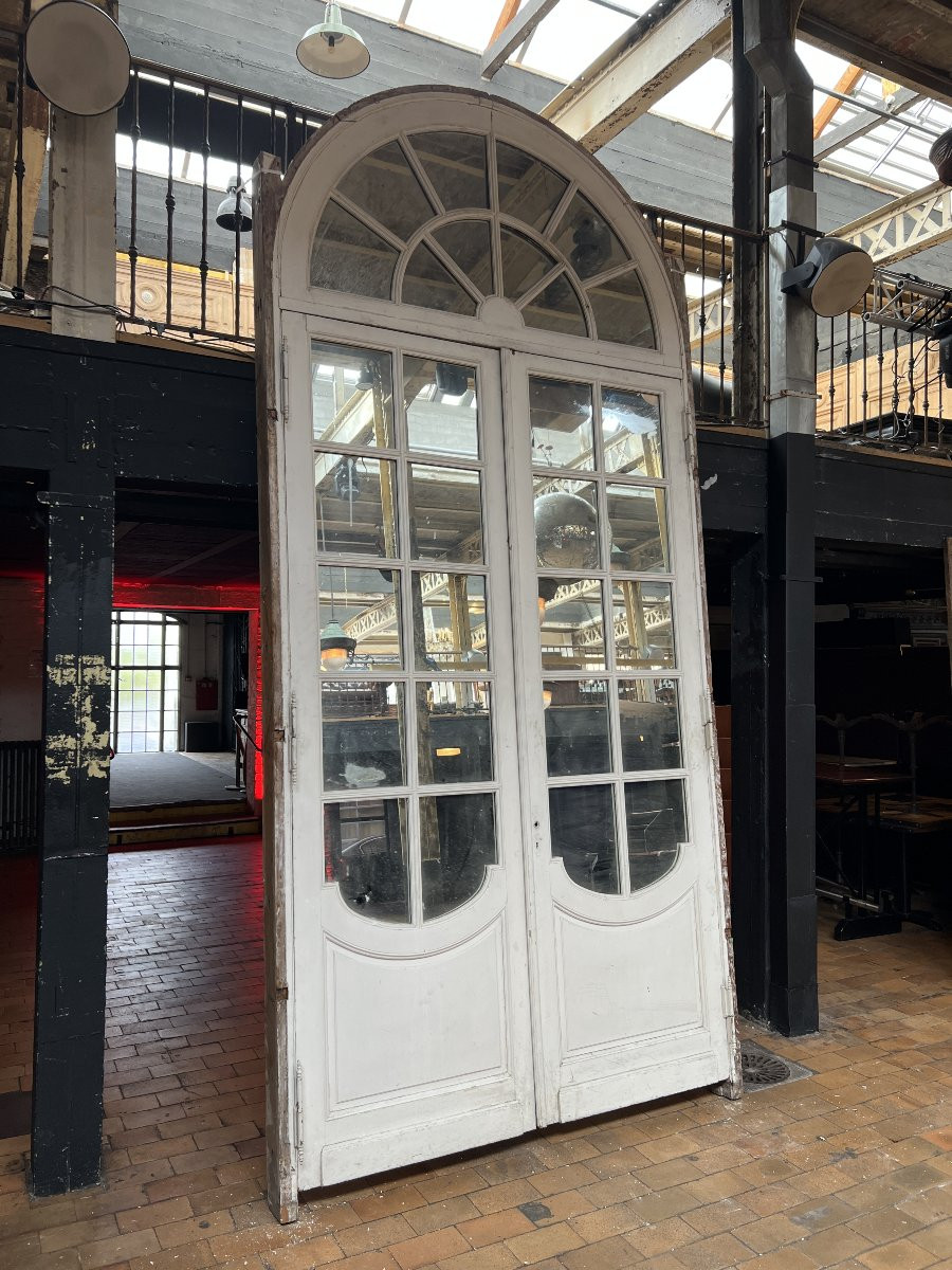 Lot de grandes doubles portes en chêne avec leur bâti et imposte 201x429cm-photo-2