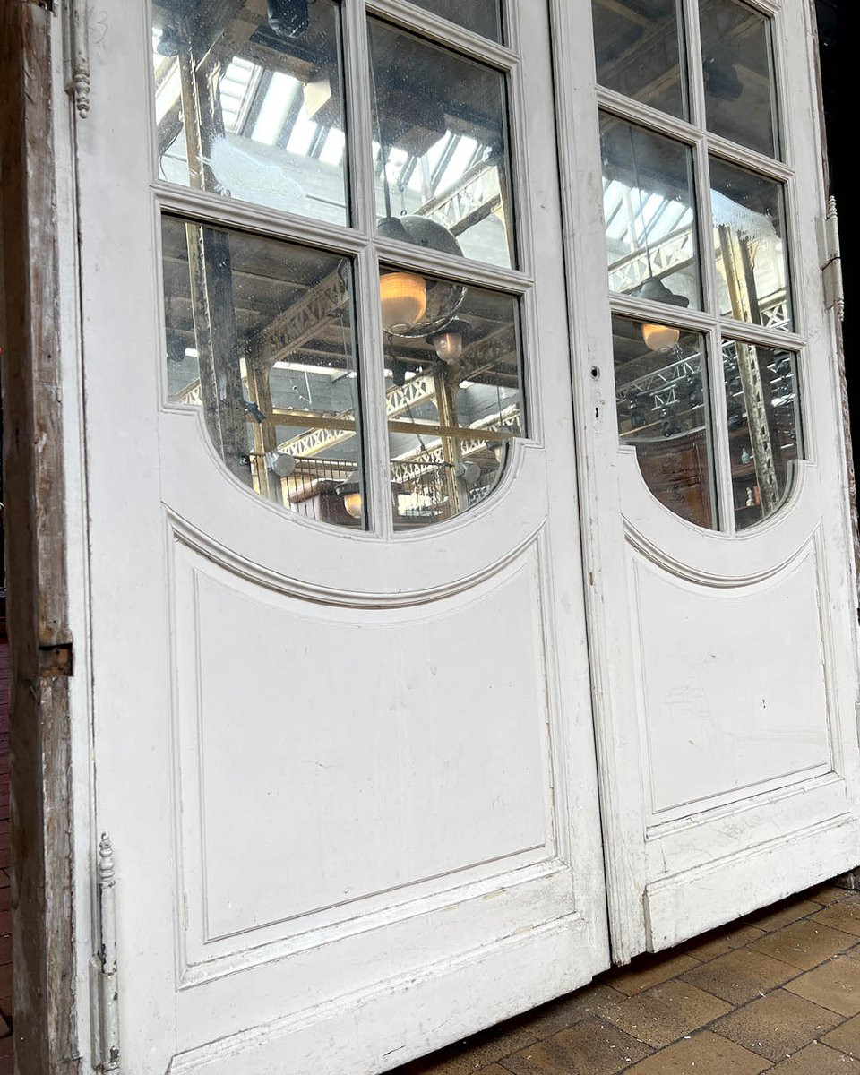 Lot de grandes doubles portes en chêne avec leur bâti et imposte 201x429cm-photo-1