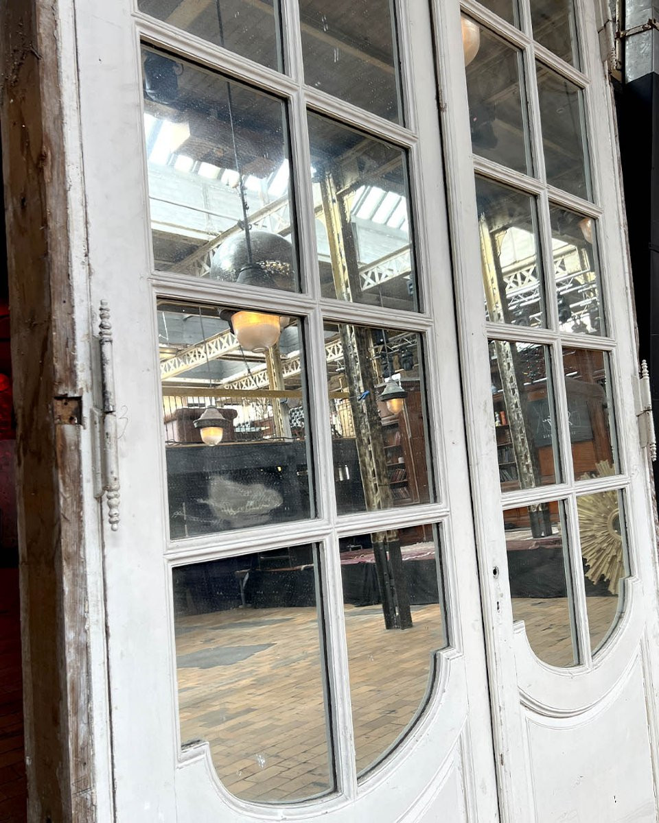 Lot de grandes doubles portes en chêne avec leur bâti et imposte 201x429cm-photo-2