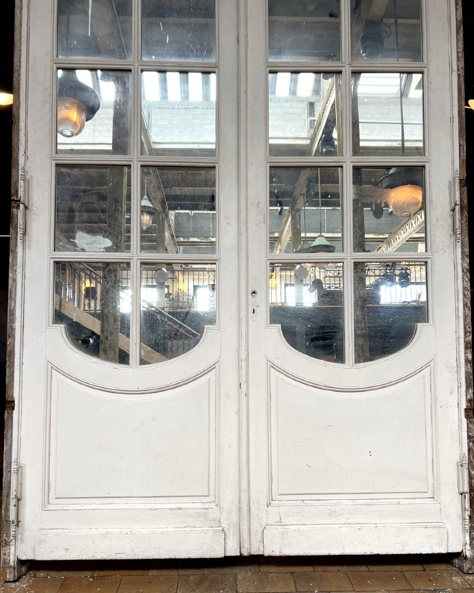Lot de grandes doubles portes en chêne avec leur bâti et imposte 201x429cm-photo-4