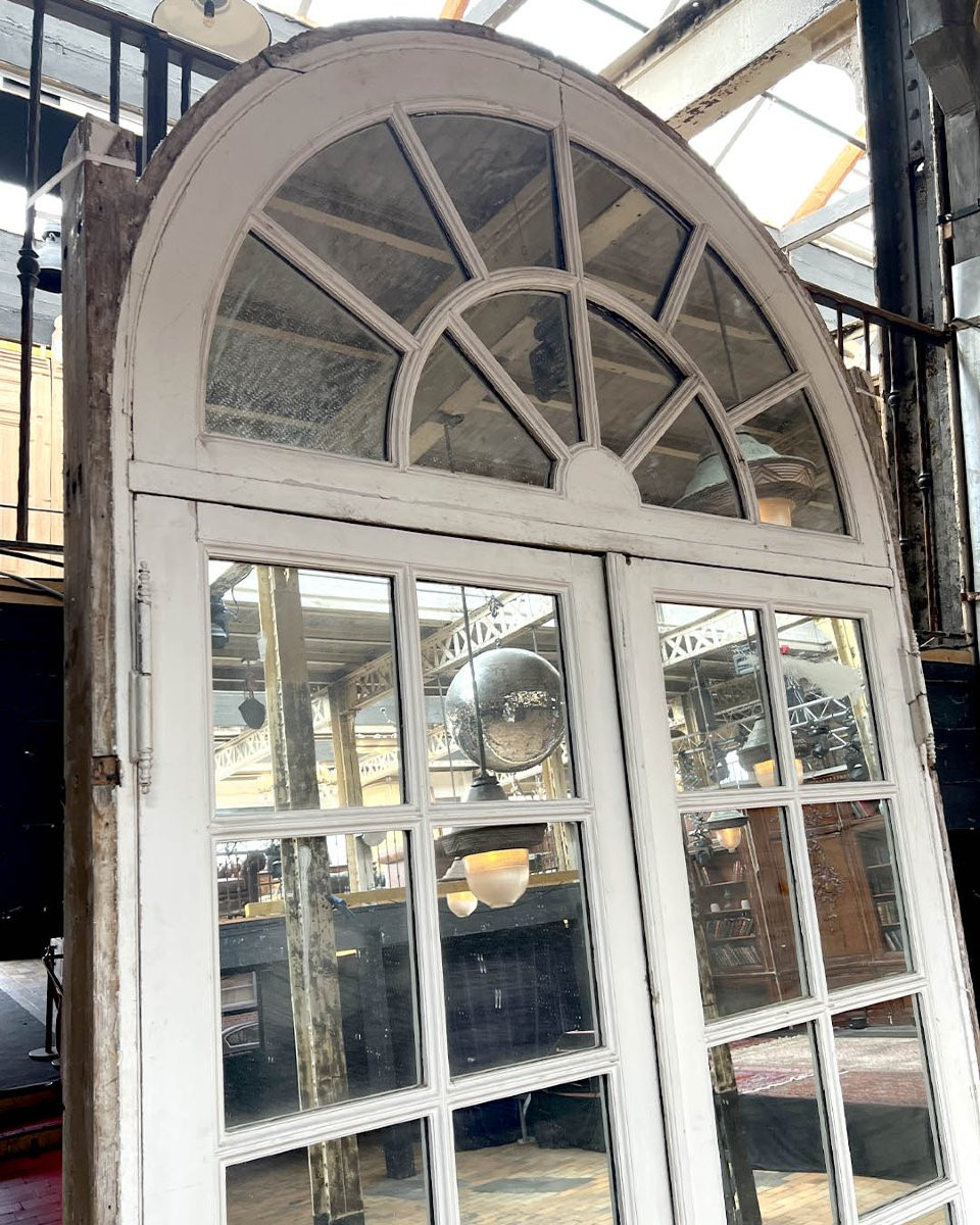 Lot de grandes doubles portes en chêne avec leur bâti et imposte 201x429cm-photo-5