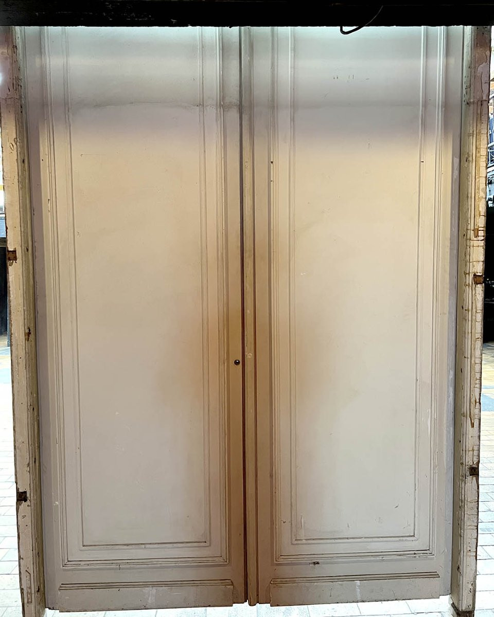 Lot de grandes doubles portes en chêne avec leur bâti et imposte 201x429cm-photo-6