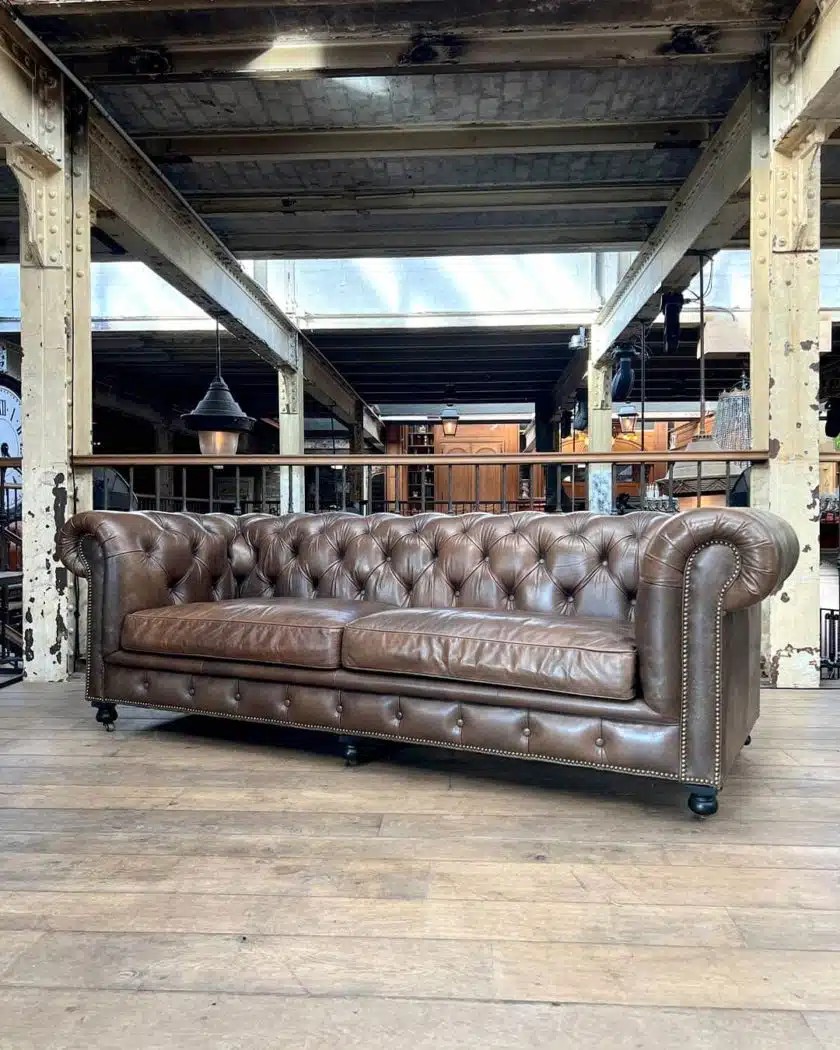 Taupe Leather Chesterfield Sofa