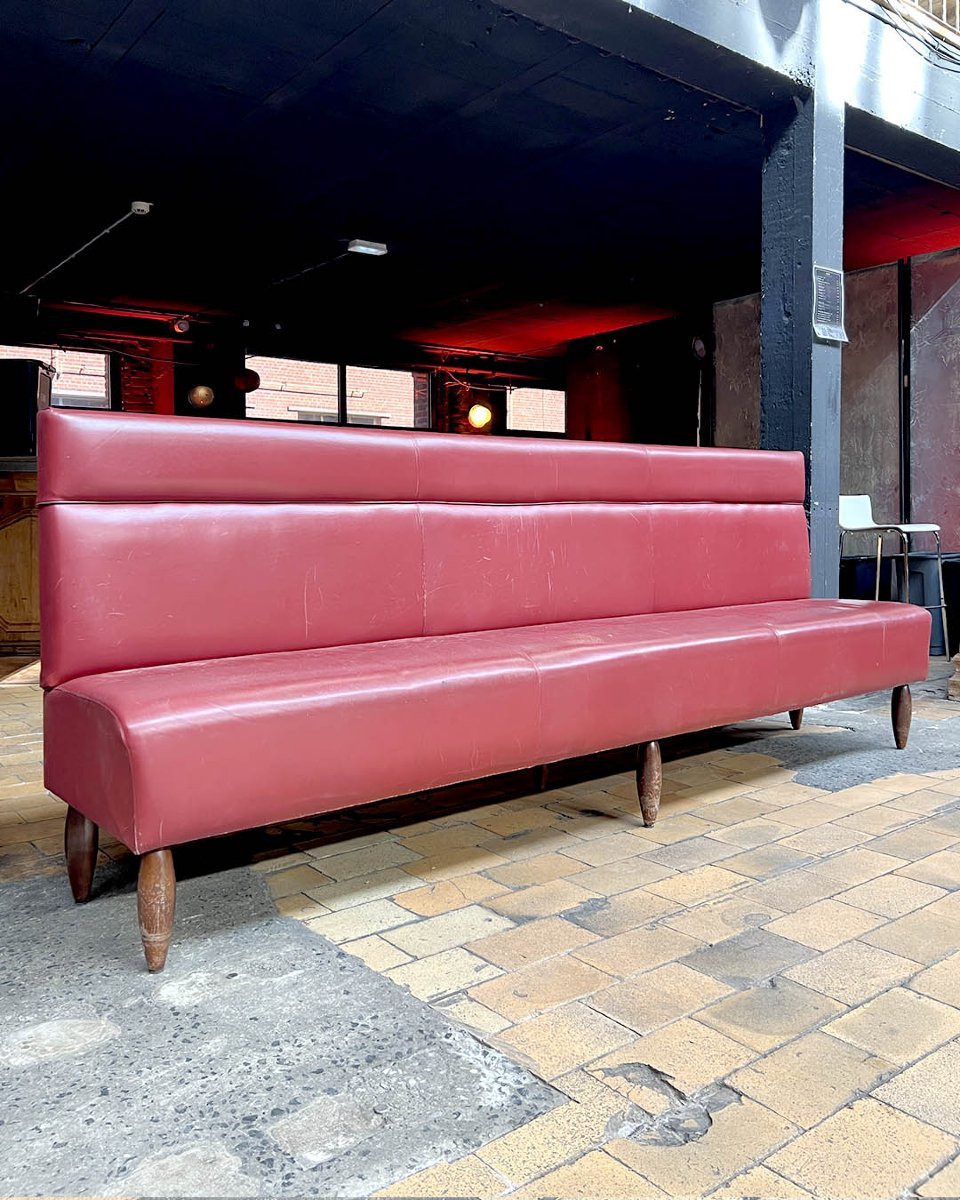 Set Of Red Leather And Red Skai Art Deco-style Banquettes, 50m Linear-photo-5