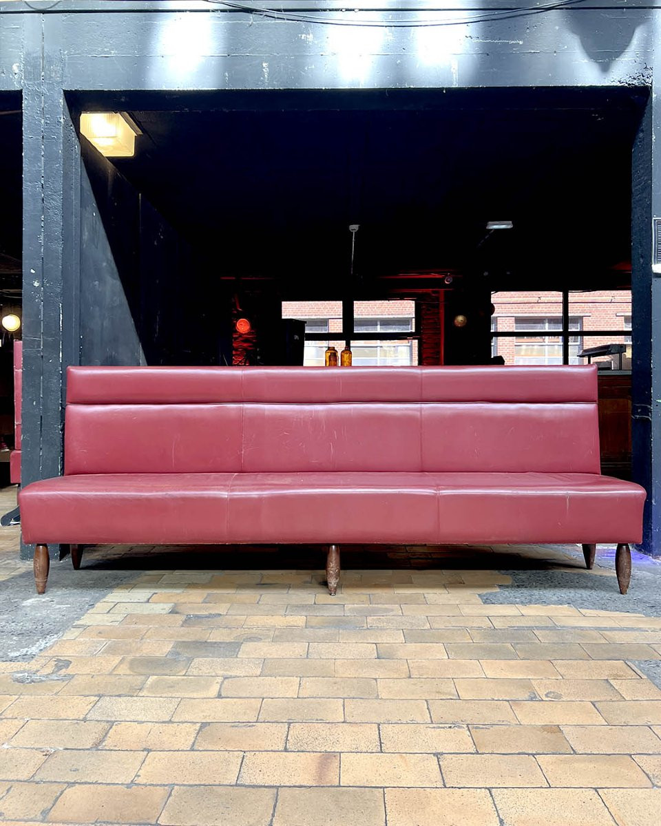 Set Of Red Leather And Red Skai Art Deco-style Banquettes, 50m Linear-photo-6