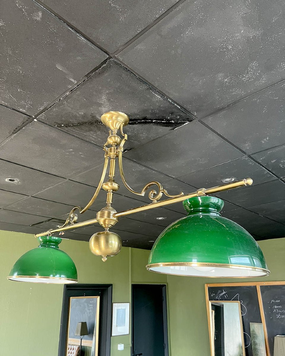 Double Brass Suspension Lamp With Shades, Billiard Spirit-photo-2