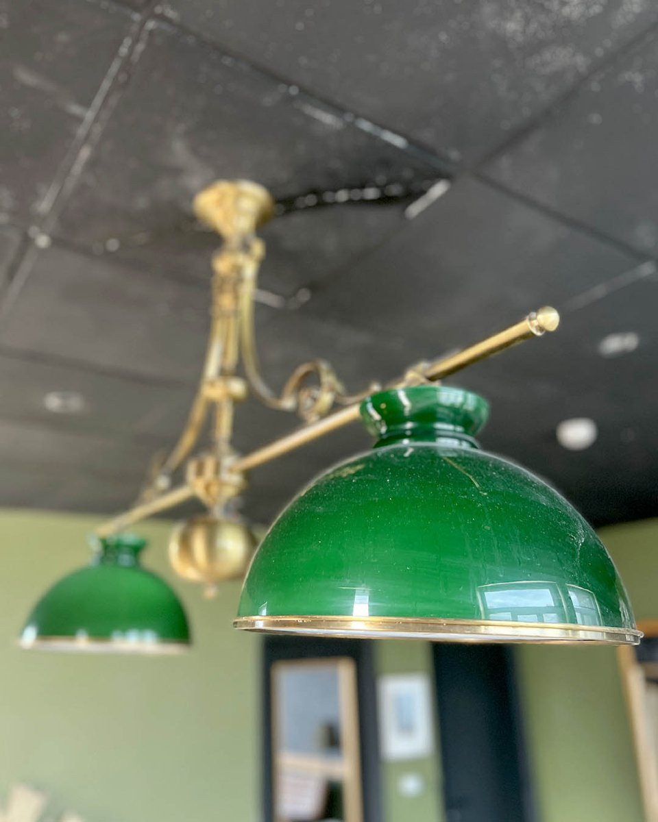 Double Brass Suspension Lamp With Shades, Billiard Spirit-photo-4