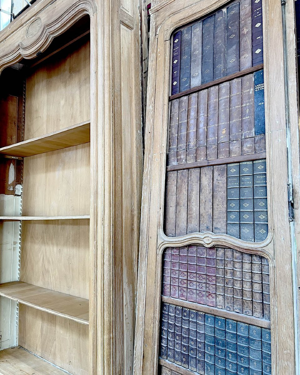 Oak Bookcase With Glass Doors And Central Niche-photo-2