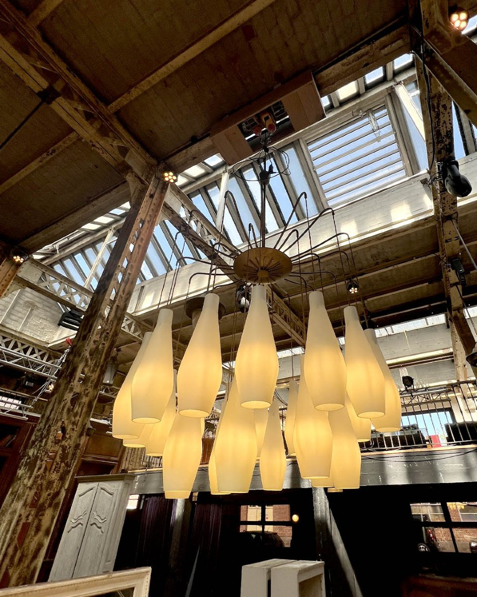 Metal Chandelier With Opaline Glass Suspensions-photo-2