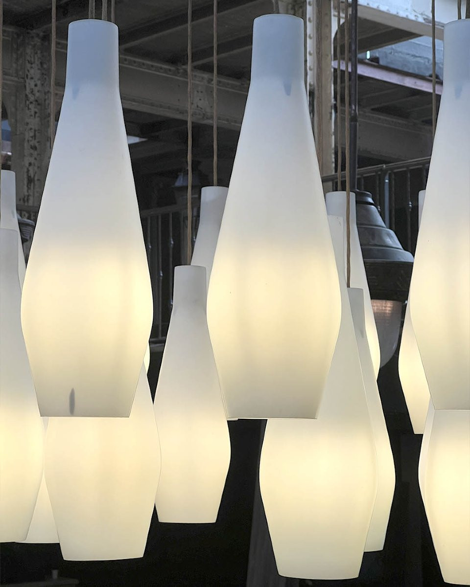 Metal Chandelier With Opaline Glass Suspensions-photo-1