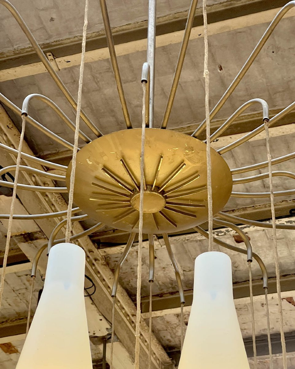 Metal Chandelier With Opaline Glass Suspensions-photo-2