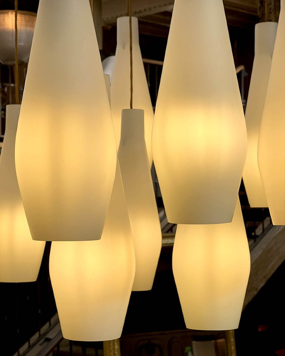 Metal Chandelier With Opaline Glass Suspensions-photo-5