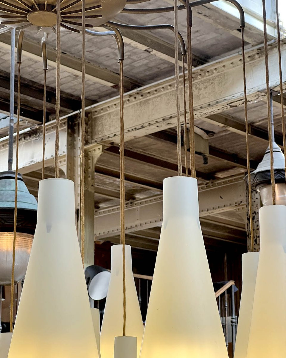 Metal Chandelier With Opaline Glass Suspensions-photo-6