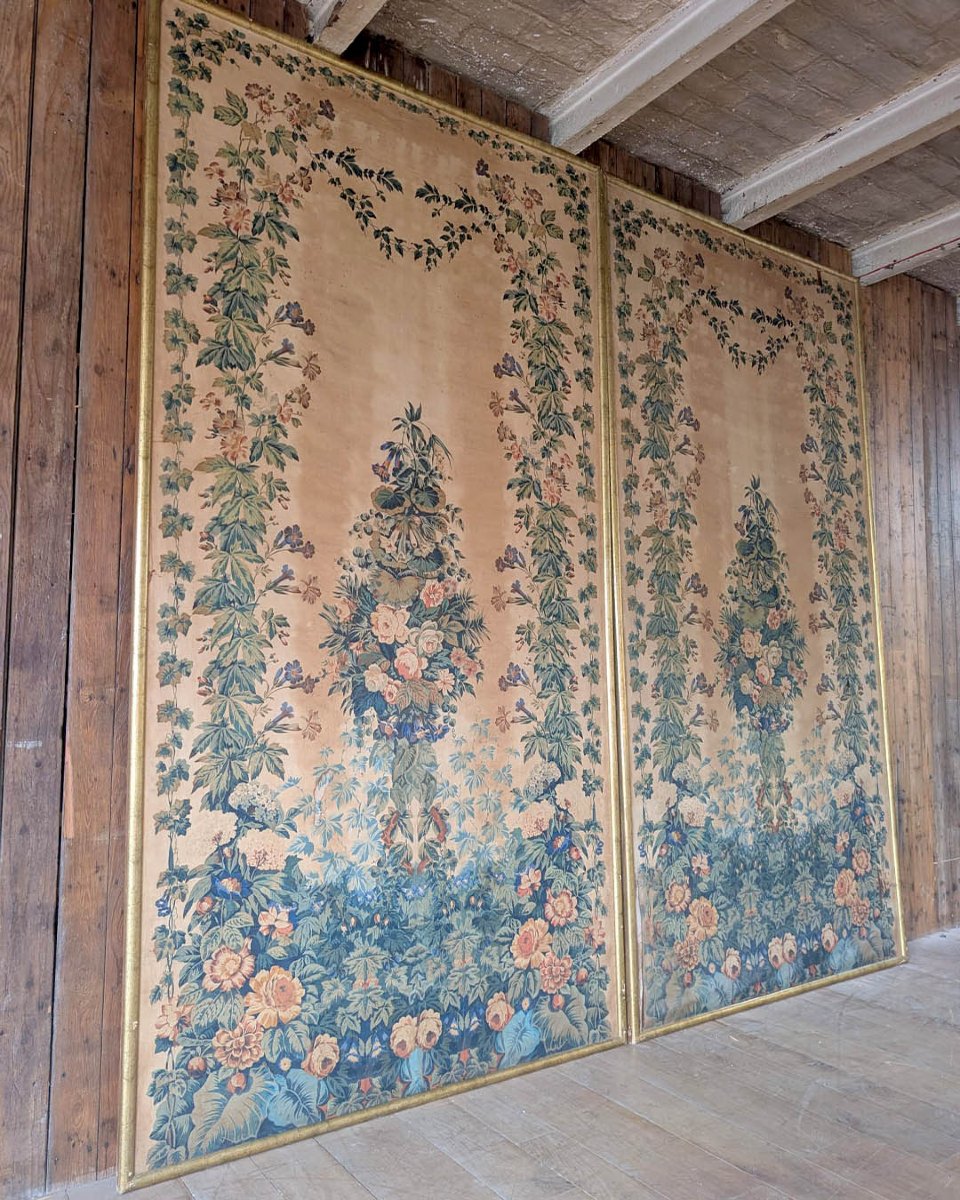 Pair Of Large Panels Printed On Silk