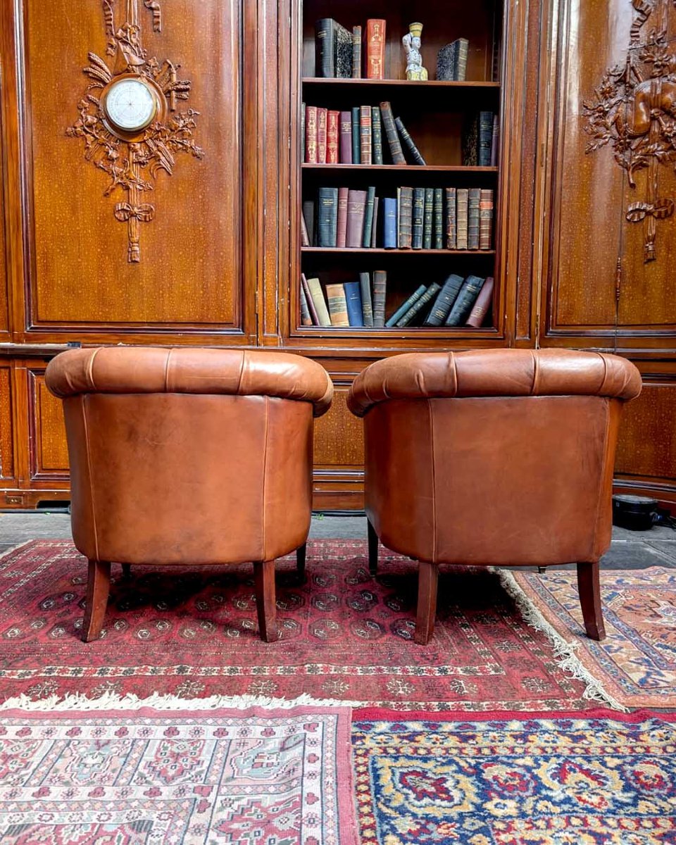 Cognac Leather Chesterfield Set-photo-2