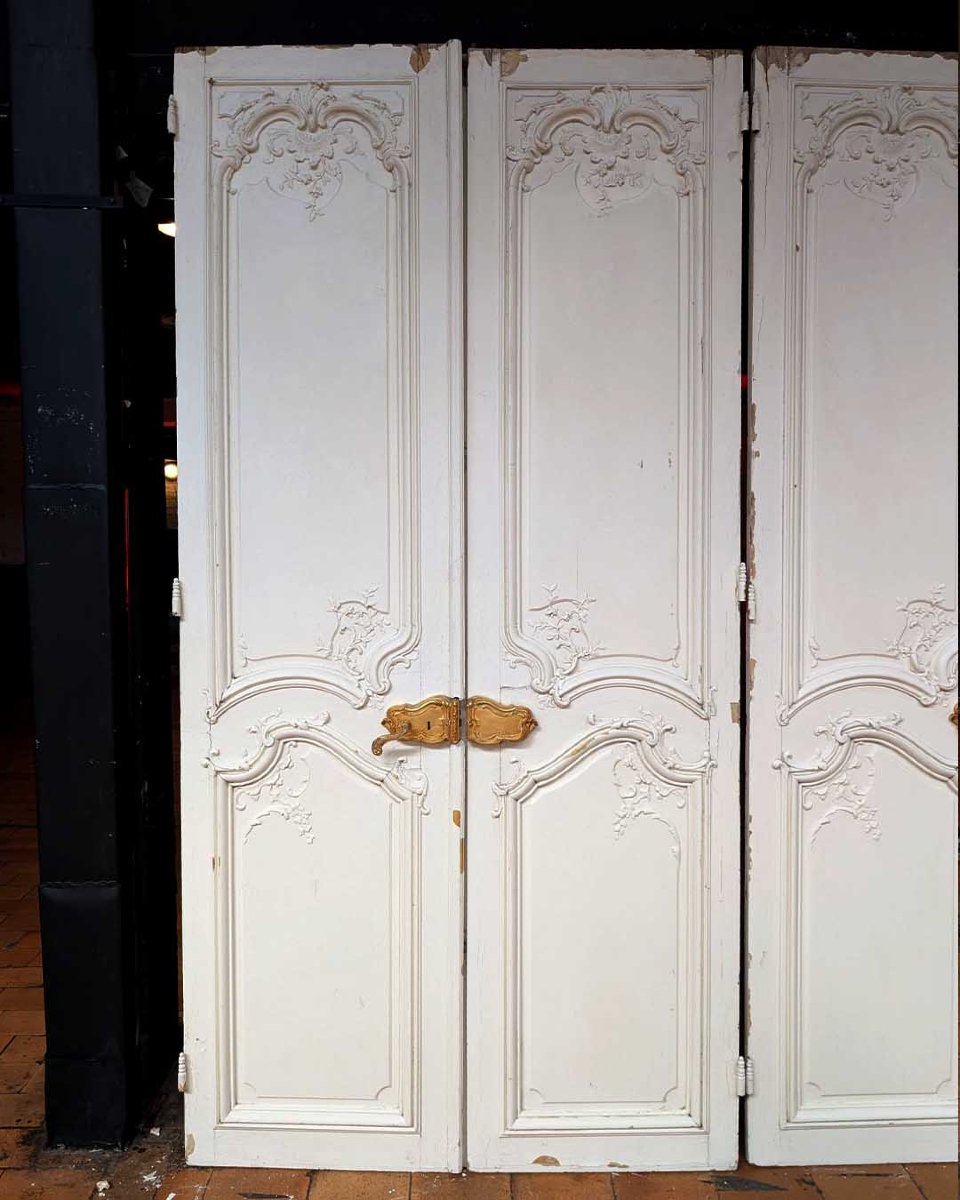 Paire de doubles portes Louis XV, décor en stuc recto-verso-photo-2