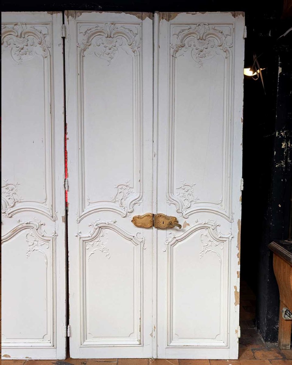Paire de doubles portes Louis XV, décor en stuc recto-verso-photo-3