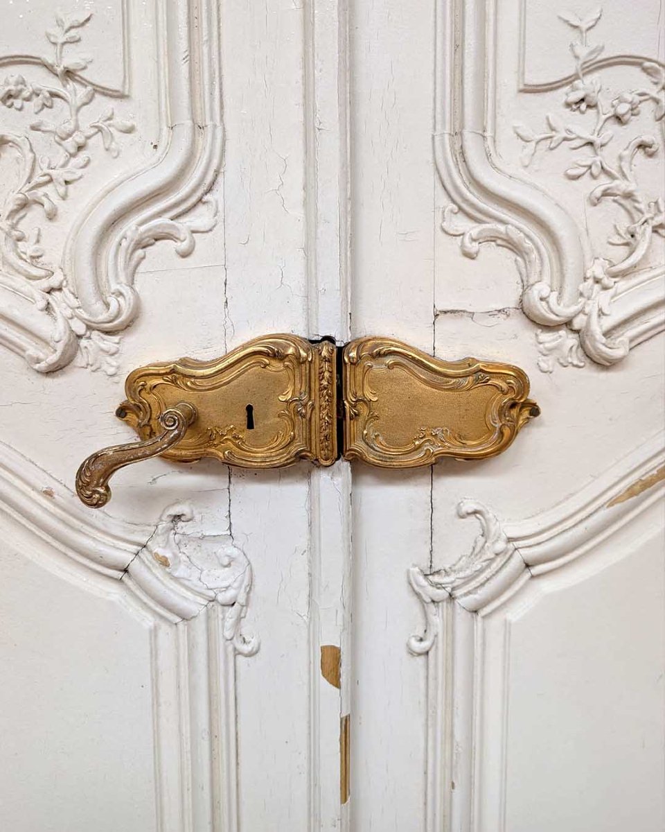 Paire de doubles portes Louis XV, décor en stuc recto-verso-photo-4