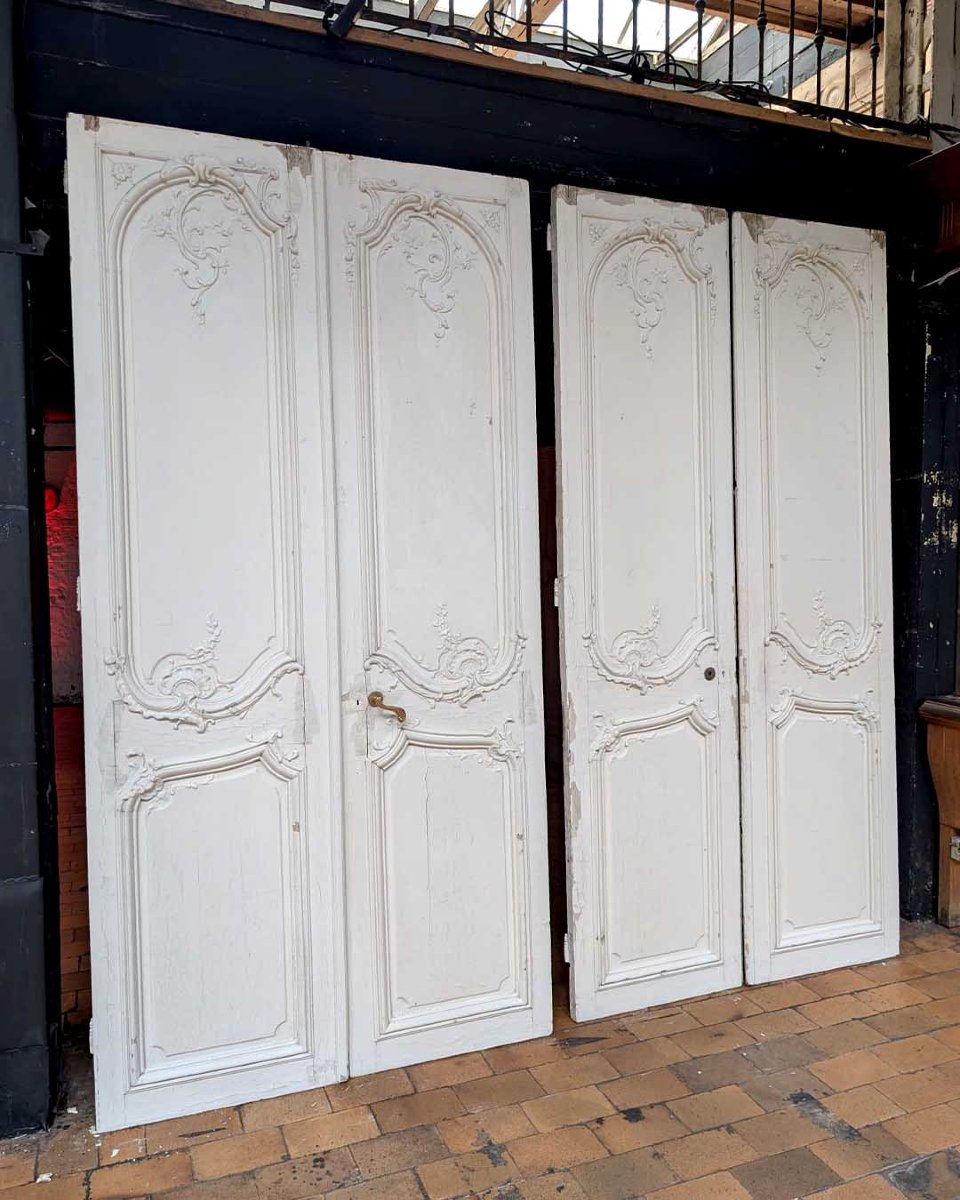 Paire de doubles portes Louis XV, décor en stuc recto-verso-photo-1