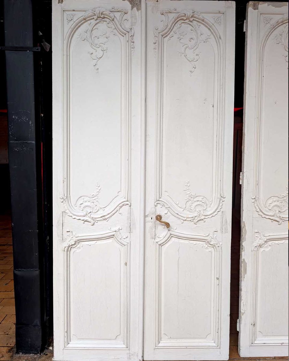 Paire de doubles portes Louis XV, décor en stuc recto-verso-photo-2
