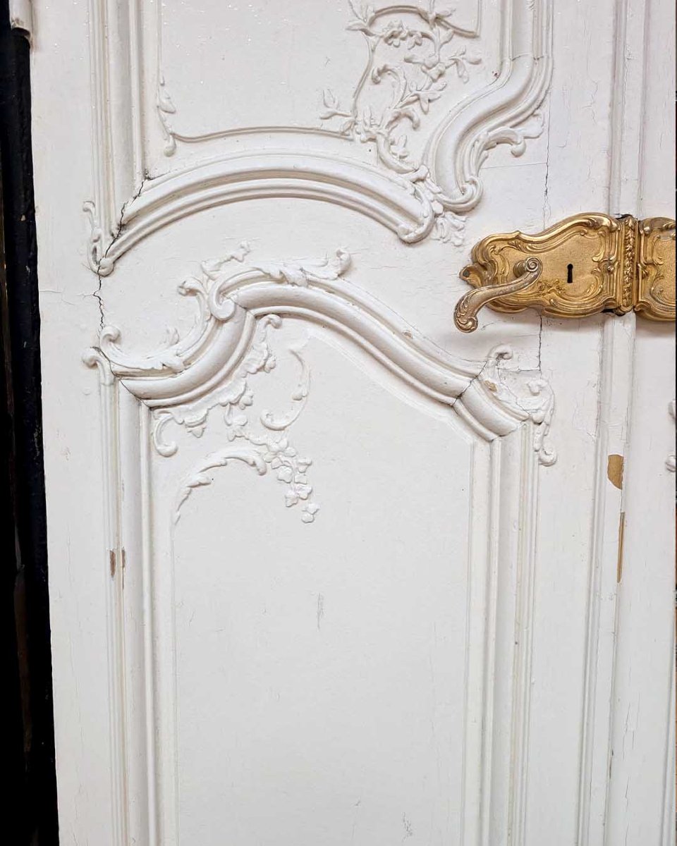 Paire de doubles portes Louis XV, décor en stuc recto-verso-photo-4