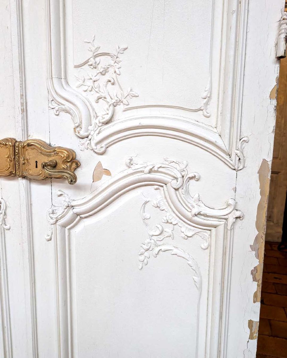 Paire de doubles portes Louis XV, décor en stuc recto-verso-photo-5