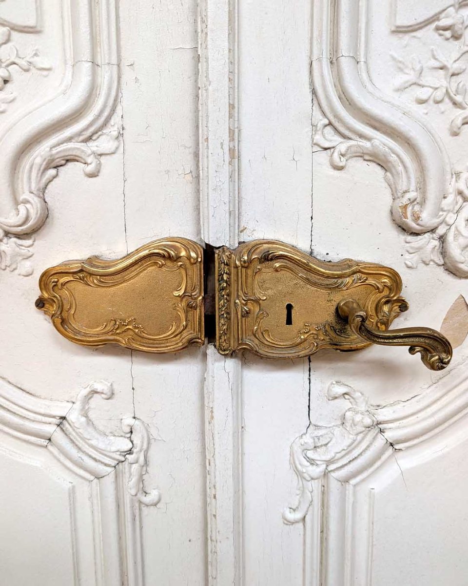 Paire de doubles portes Louis XV, décor en stuc recto-verso-photo-6