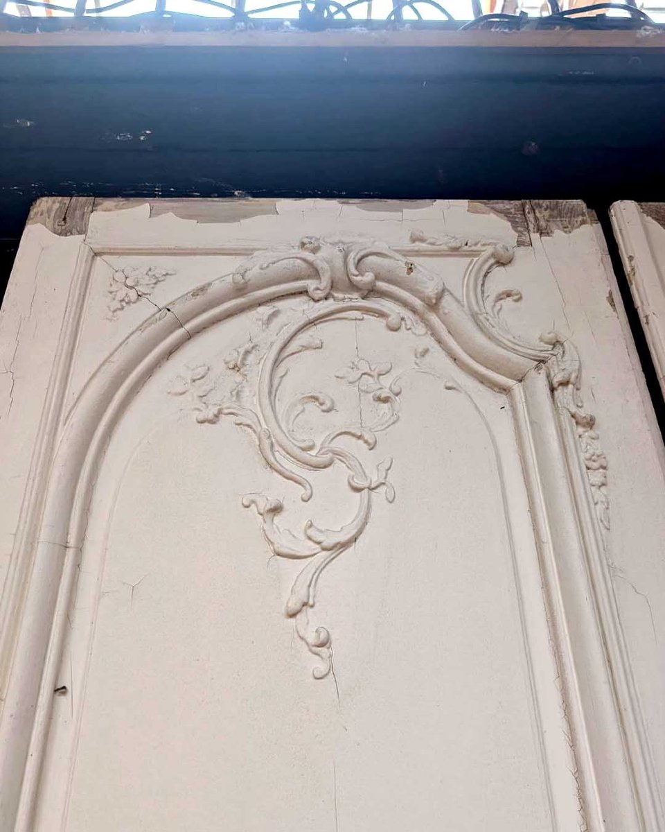Paire de doubles portes Louis XV, décor en stuc recto-verso-photo-7