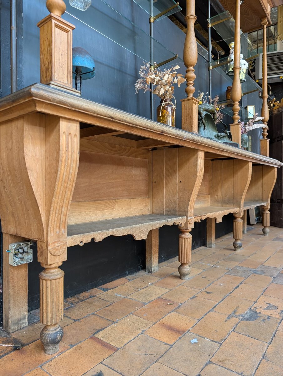 Belle époque-style Bar Bookcase In Oak, Black Marble, And Glass — Includes 2 Wall Sconces-photo-4
