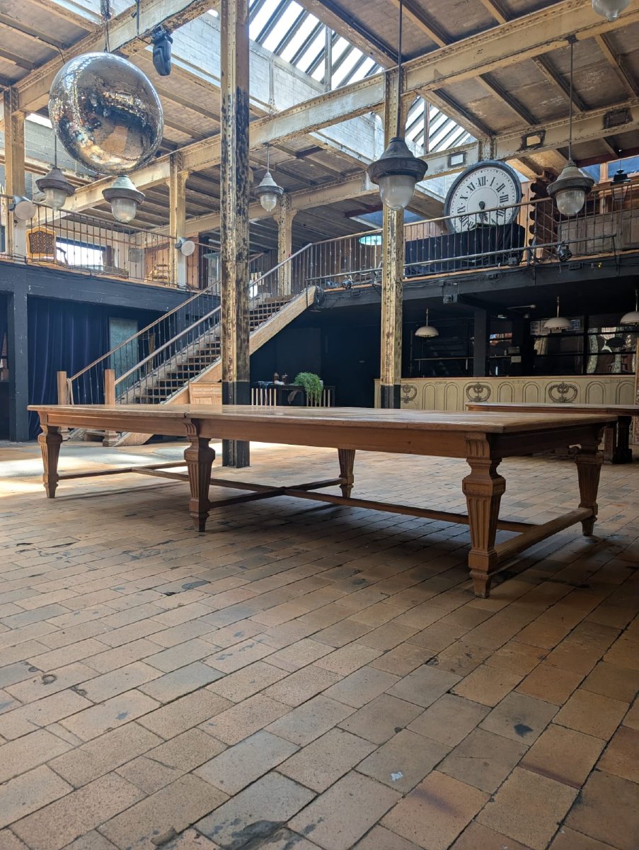 Grande table de conférence chêne marqueterie géométrique Banque de France — 398 × 180 cm-photo-2